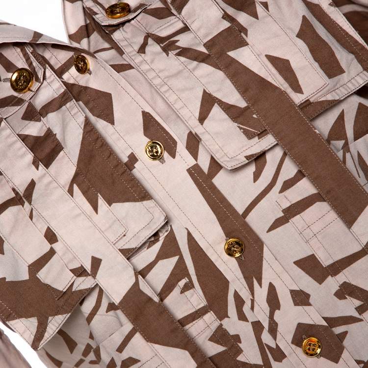 Pre Owned Gucci Brown Printed Cotton Short Sleeve Safari Shirt S
