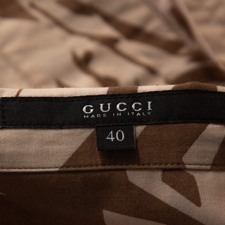 Pre Owned Gucci Brown Printed Cotton Short Sleeve Safari Shirt S