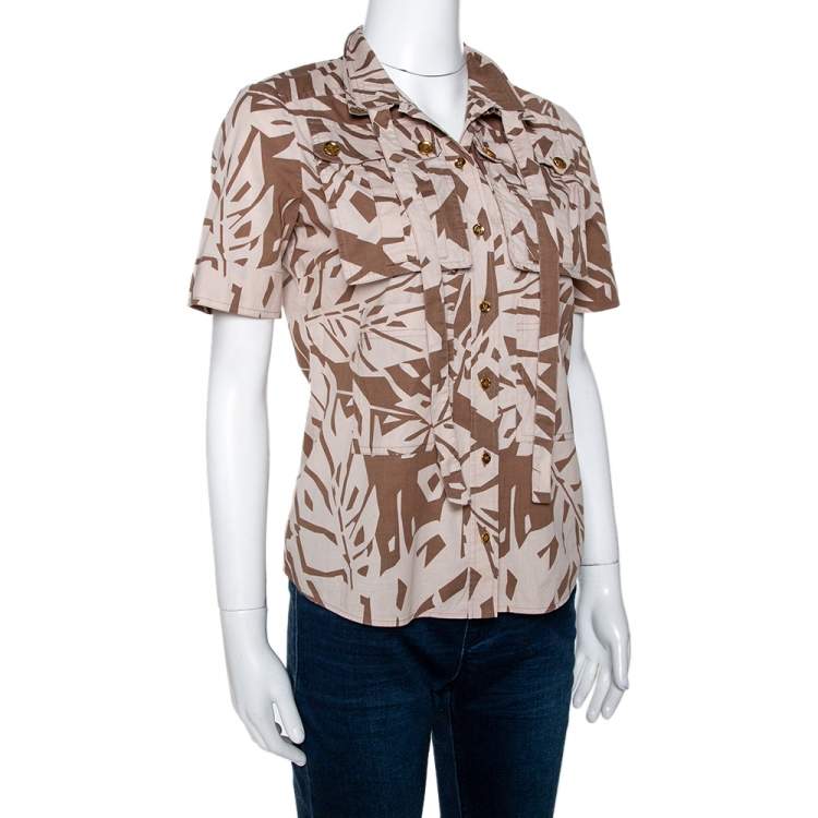 Gucci Brown Printed Cotton Short Sleeve Safari Shirt S Gucci