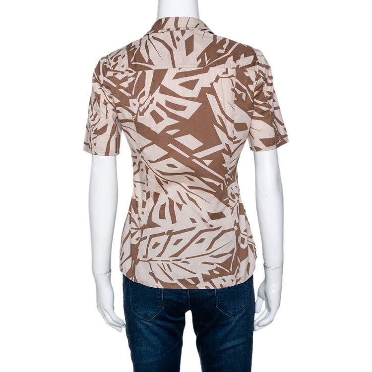 Pre Owned Gucci Brown Printed Cotton Short Sleeve Safari Shirt S