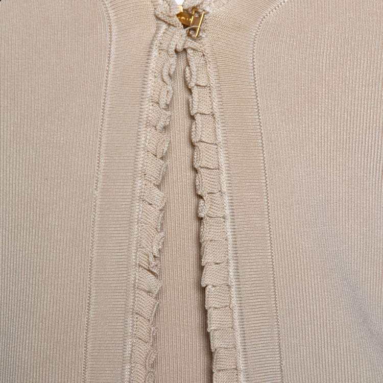 Pre Owned Gucci Ecru Knit Ruffle Trim Sleeveless Top & Cardigan Set S