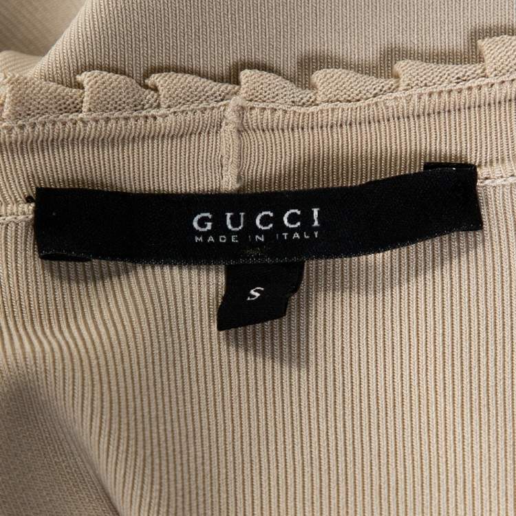 Pre Owned Gucci Ecru Knit Ruffle Trim Sleeveless Top & Cardigan Set S
