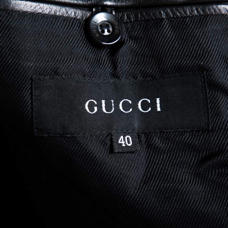 Pre Owned Gucci Black Leather One Buttoned Blazer S