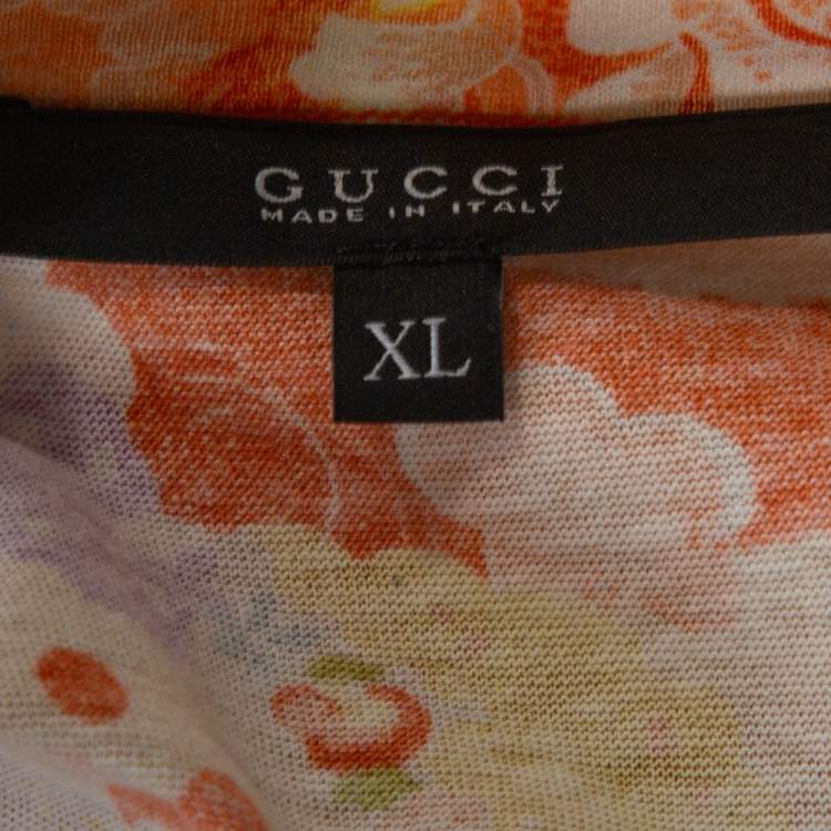 Pre Owned Gucci Orange & Teal Floral Bird Print T Shirt XL