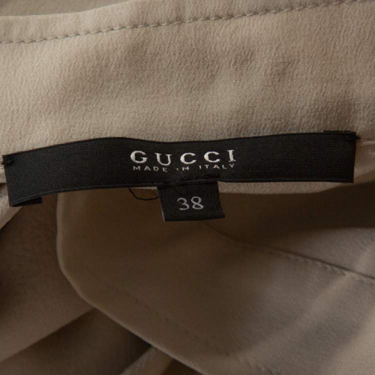 Pre Owned Gucci Light Beige Silk Ruffled Tie Neck Dress S