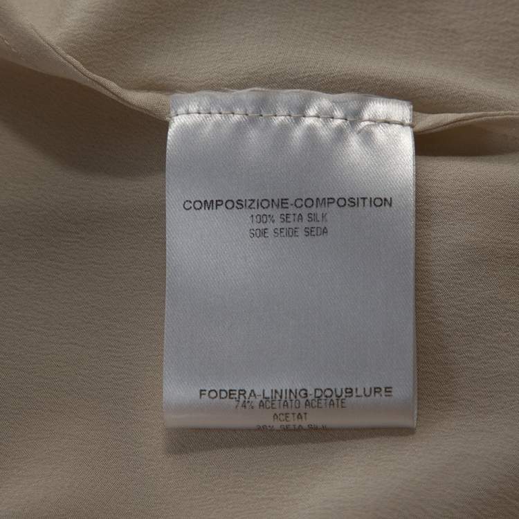 Pre Owned Gucci Light Beige Silk Ruffled Tie Neck Dress S