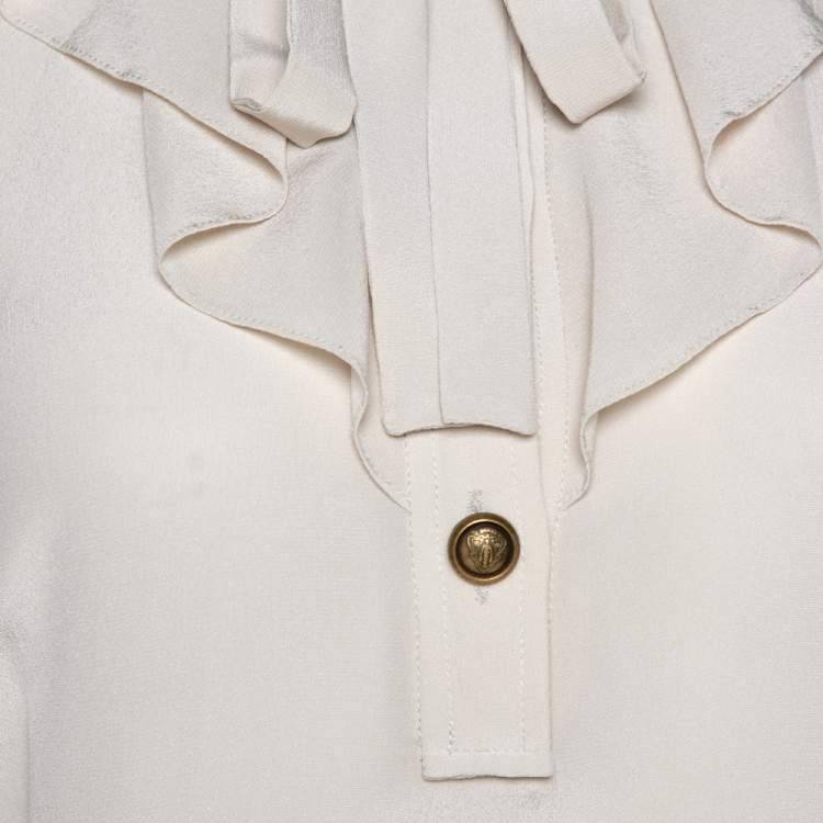 Pre Owned Gucci Light Beige Silk Ruffled Tie Neck Dress S