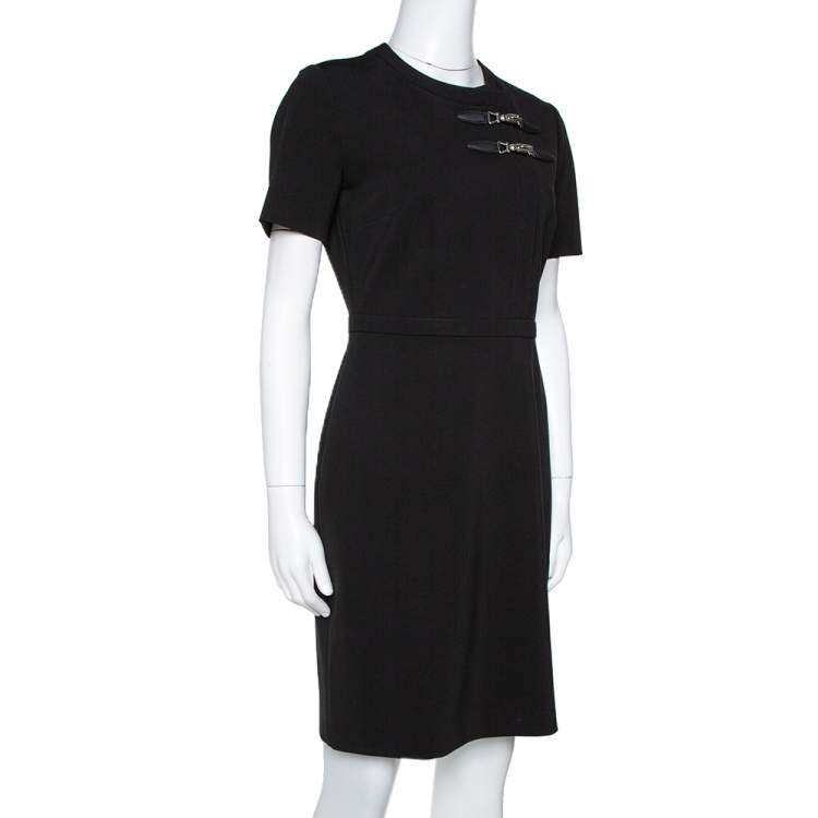 Pre Owned Gucci Black Stretch Jersey Buckle Detail Sheath Dress M