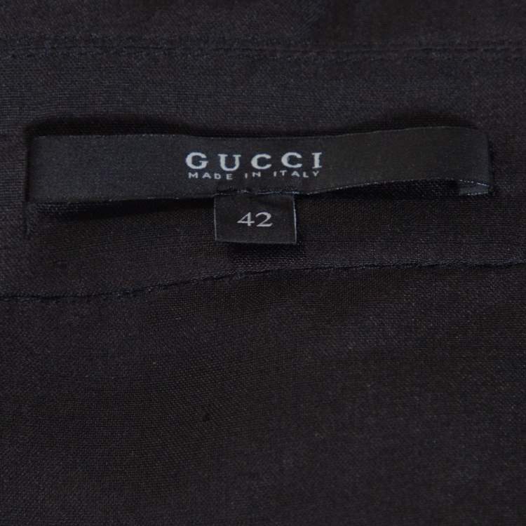 Pre Owned Gucci Black Raw Silk Fringe Detail Long Sleeve Tunic Dress M