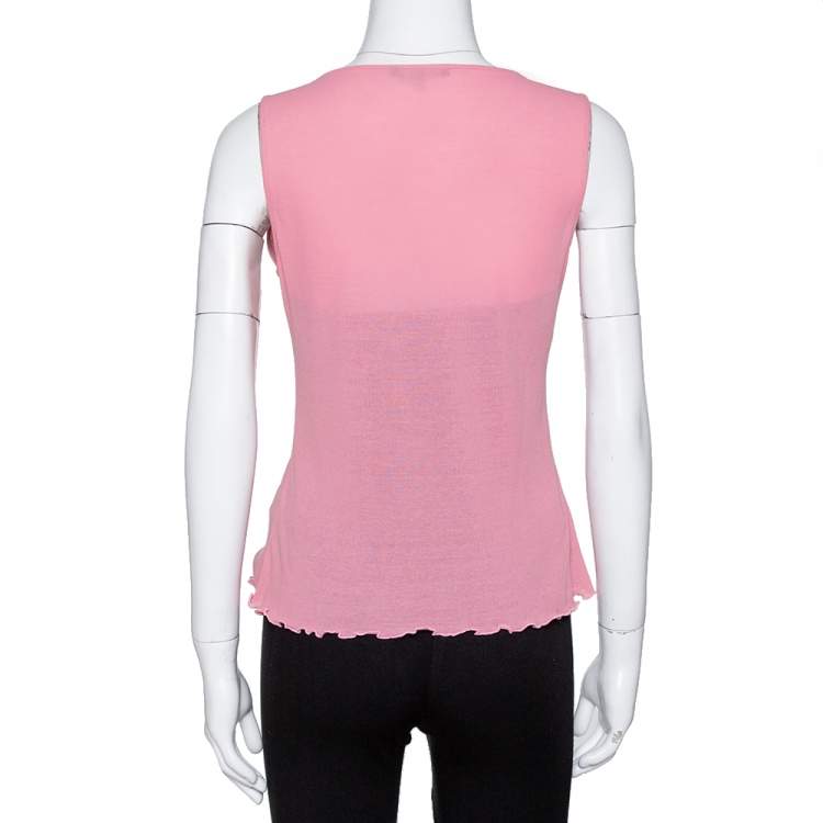 Pre Owned Gucci Pink Cotton Knit Bow Detail Sleeveless Top M