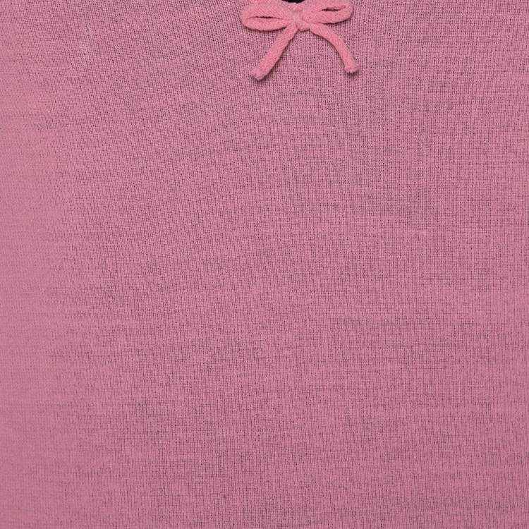 Pre Owned Gucci Pink Cotton Knit Bow Detail Sleeveless Top M