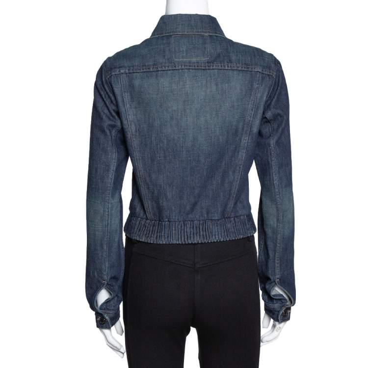Pre Owned Gucci Dark Blue Denim Elasticized Waist Cropped Jacket S
