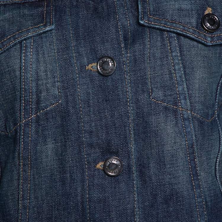 Pre Owned Gucci Dark Blue Denim Elasticized Waist Cropped Jacket S