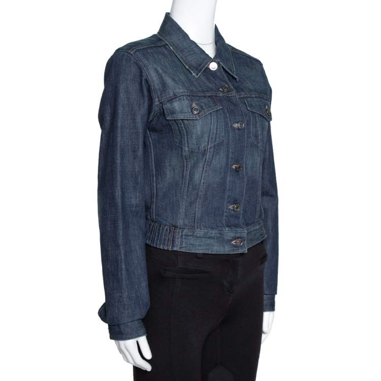 Pre Owned Gucci Dark Blue Denim Elasticized Waist Cropped Jacket S