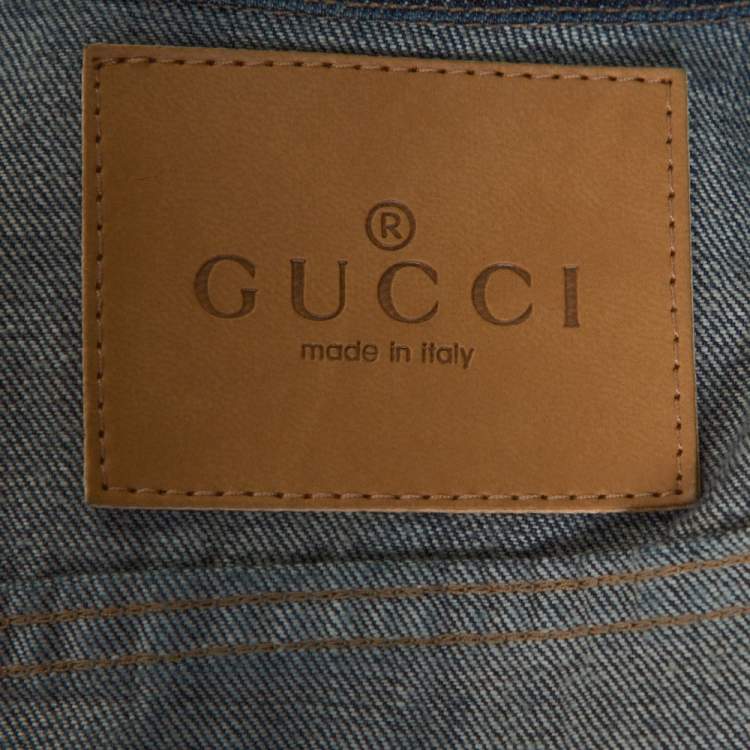Pre Owned Gucci Dark Blue Denim Elasticized Waist Cropped Jacket S