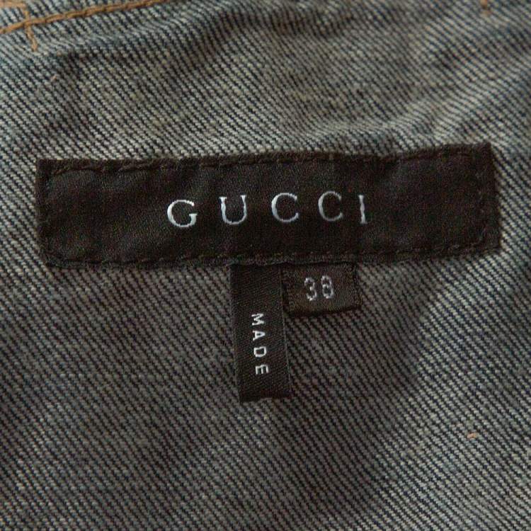 Pre Owned Gucci Dark Blue Denim Elasticized Waist Cropped Jacket S