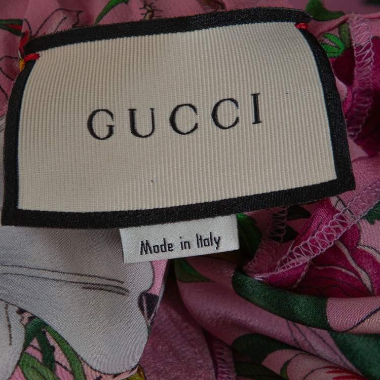 Pre Owned Gucci Pink Snake Flora Print Silk Straight Leg Trousers L