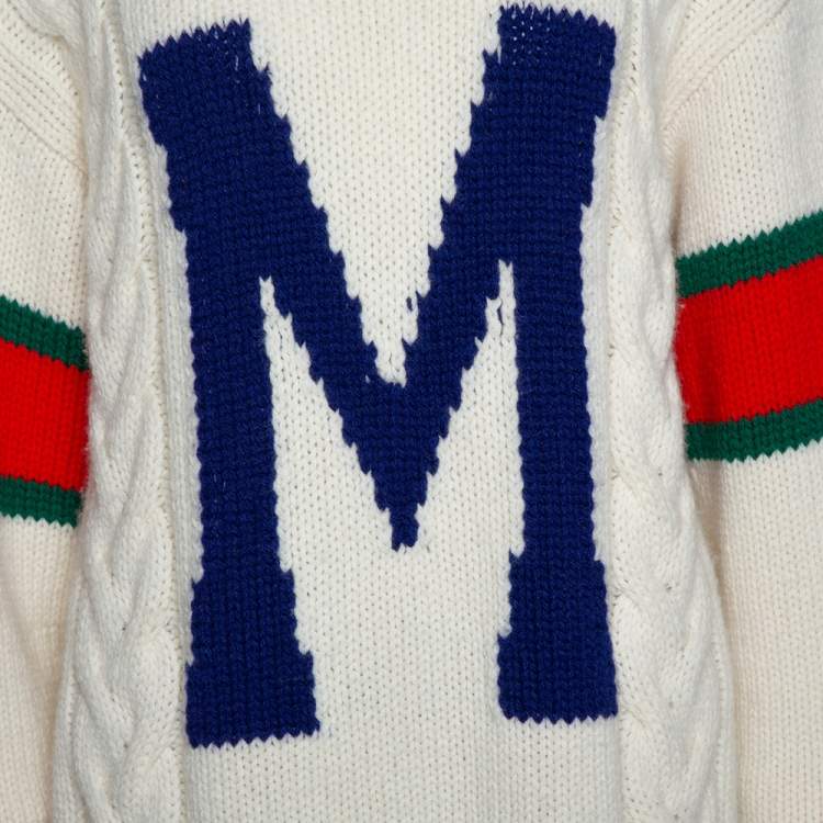 Pre Owned Gucci Off White Wool Knit Letter 'M' DIY Unisex Sweater M