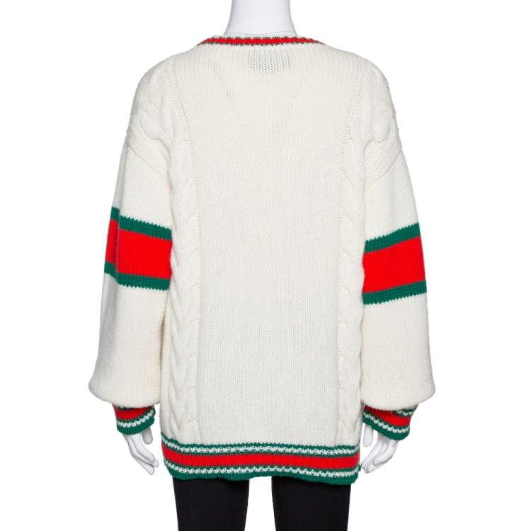 Pre Owned Gucci Off White Wool Knit Letter 'M' DIY Unisex Sweater M