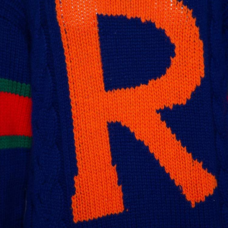 Pre Owned Gucci Blue Wool Cable Knit Letter 'R' DIY Unisex Sweater M