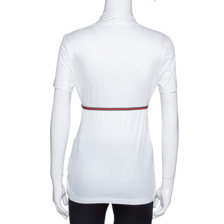 Pre Owned Gucci White Modal Web Trim Gathered Top M