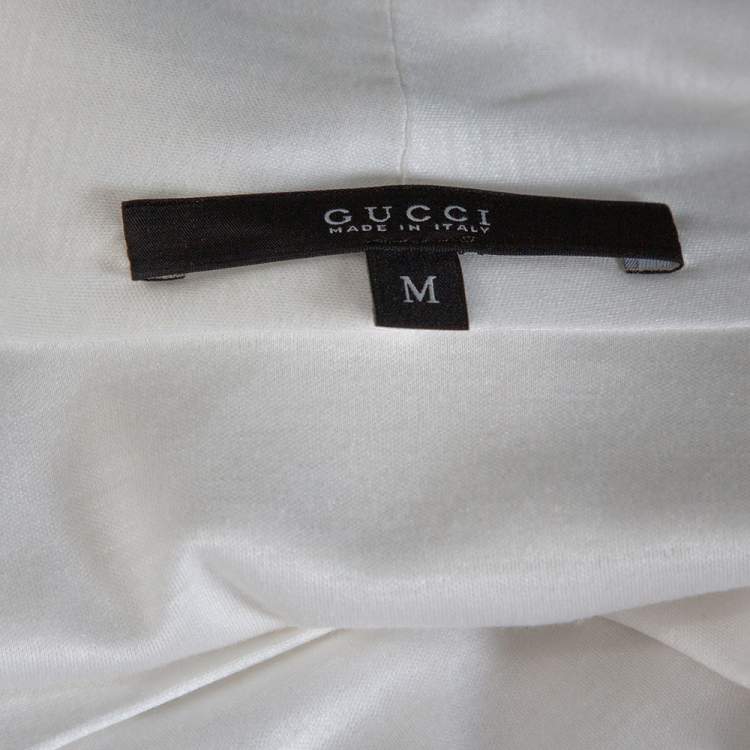 Pre Owned Gucci White Modal Web Trim Gathered Top M