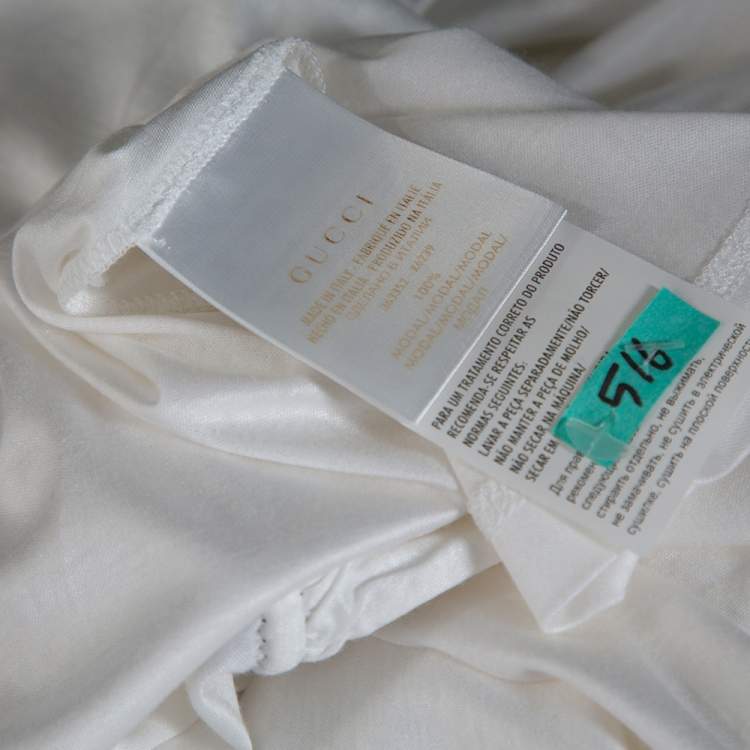 Pre Owned Gucci White Modal Web Trim Gathered Top M