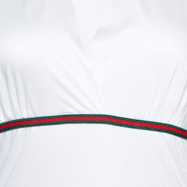 Pre Owned Gucci White Modal Web Trim Gathered Top M