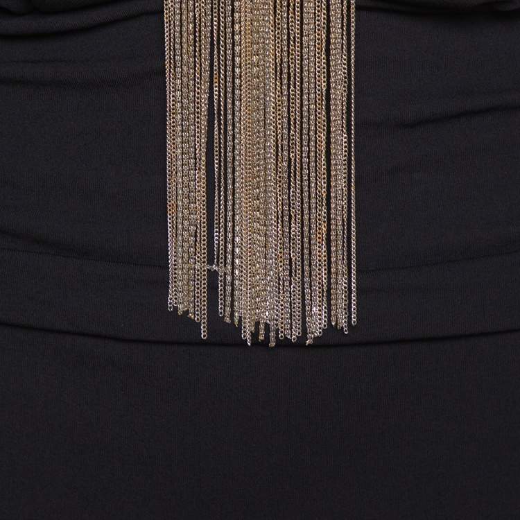Pre Owned Gucci Black Jersey Chain Tie Detail Knee Length Dress L