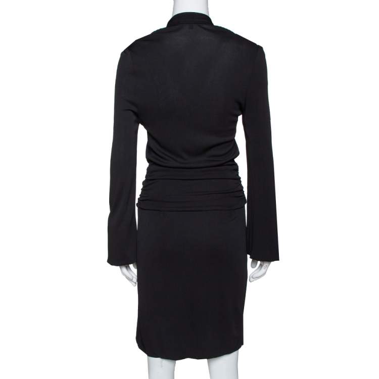 Pre Owned Gucci Black Jersey Chain Tie Detail Knee Length Dress L