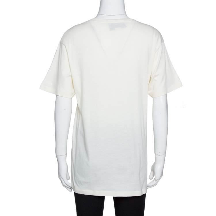 Pre Owned Gucci Cream Cotton Guccification Print Oversized T Shirt XS