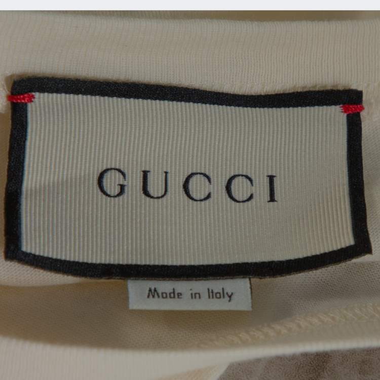 Pre Owned Gucci Cream Cotton Guccification Print Oversized T Shirt XS