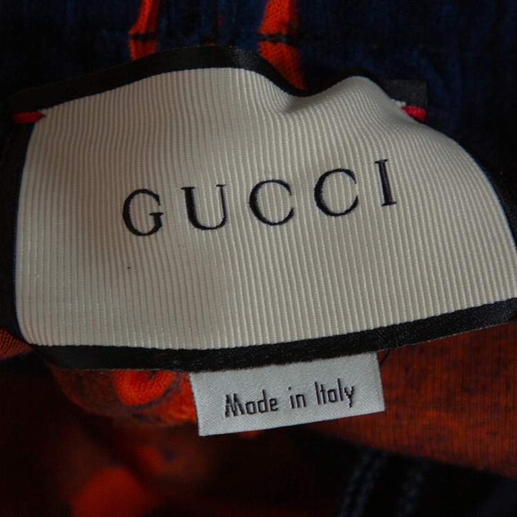 Pre Owned Gucci Blue & Orange Chenille GG Logo Track Pants M
