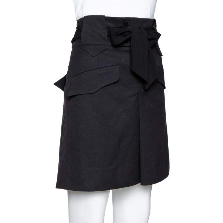 Pre Owned Gucci Black Mohair Wool Blend Tie Front A-Line Skirt M