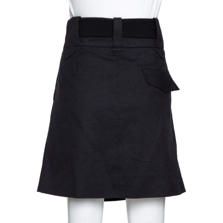 Pre Owned Gucci Black Mohair Wool Blend Tie Front A-Line Skirt M