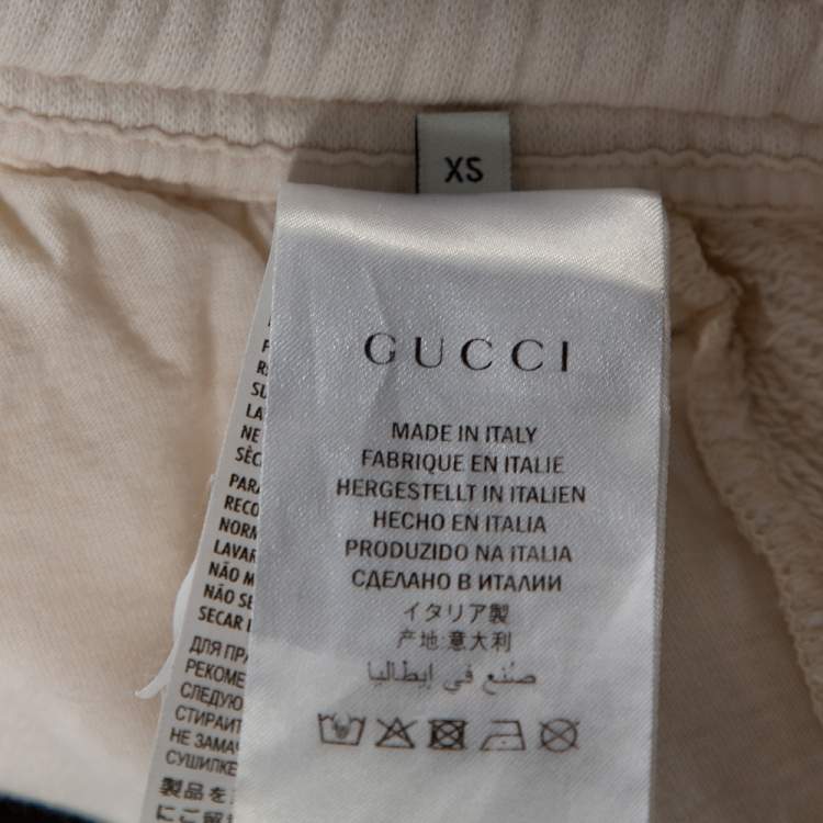 Pre Owned Gucci Ecru Cotton Jersey Logo Print Joggers XS