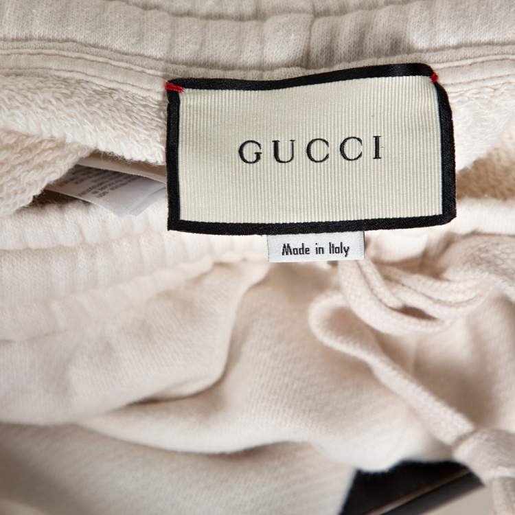Pre Owned Gucci Ecru Cotton Jersey Logo Print Joggers XS