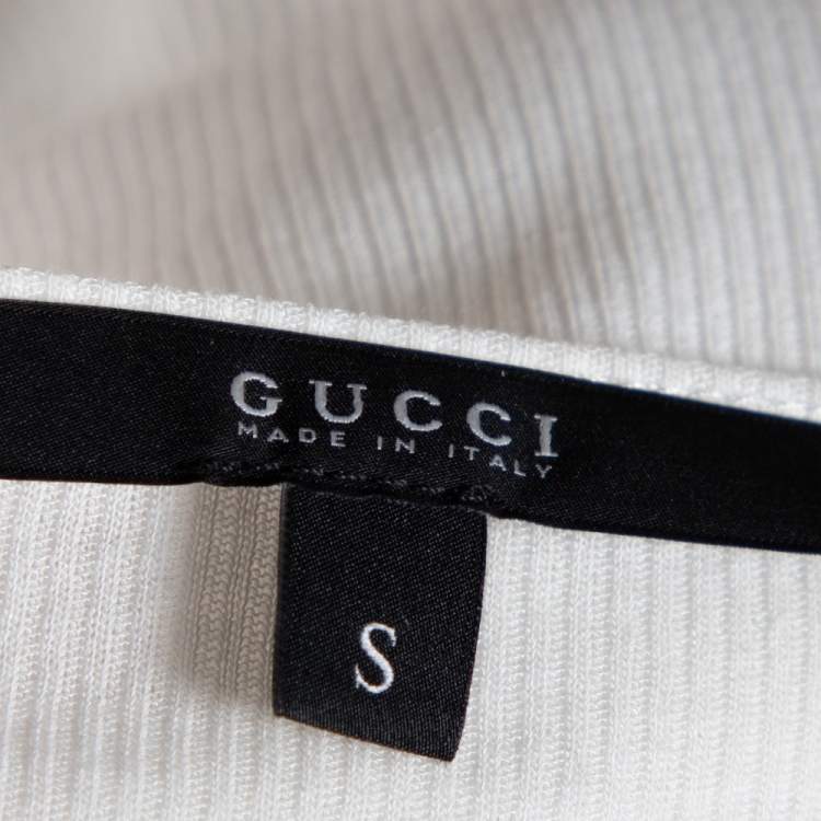 Pre Owned Gucci Off White Knit Webstripe Shoulder Buckle Detail Top S 