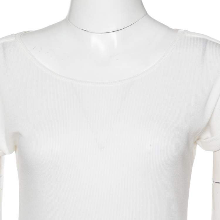 Pre Owned Gucci Off White Knit Webstripe Shoulder Buckle Detail Top S 