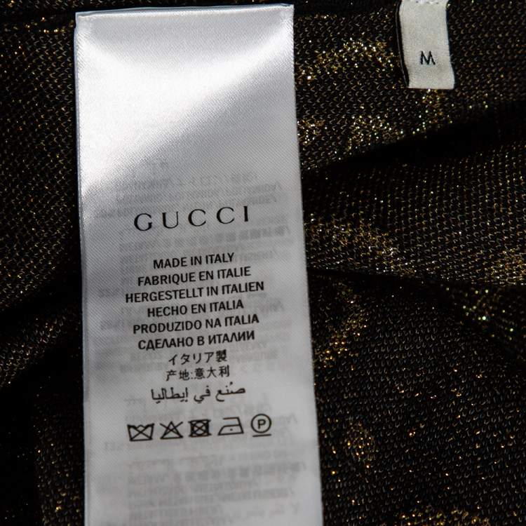 Pre Owned Gucci Black & Gold Lamé GG Supreme Cardigan M