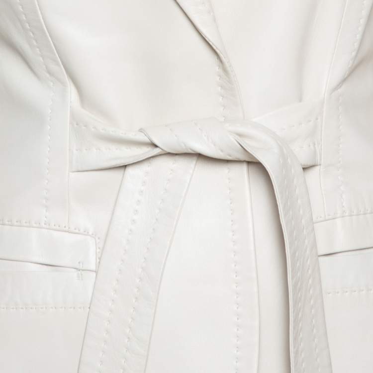 Pre Owned Gucci Pale Beige Leather Tie Front Blazer M
