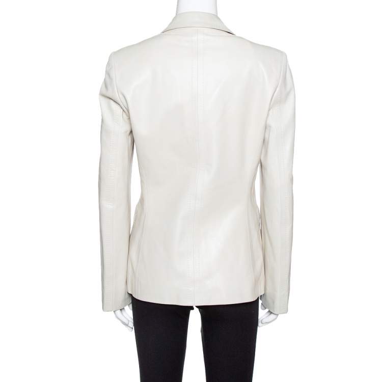 Pre Owned Gucci Pale Beige Leather Tie Front Blazer M