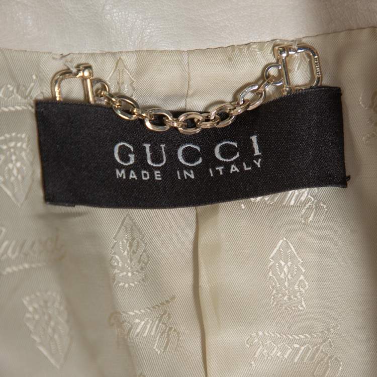 Pre Owned Gucci Pale Beige Leather Tie Front Blazer M
