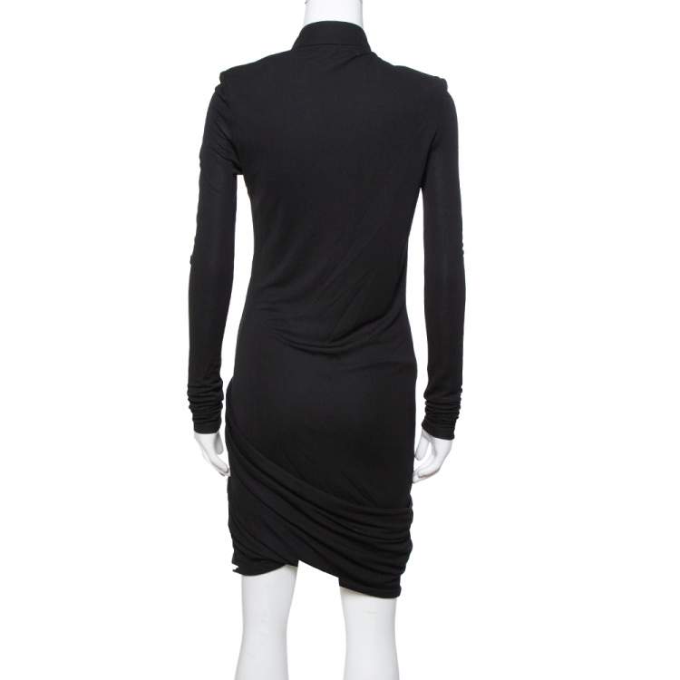 Pre Owned Gucci Black Jersey Cutout Detail Draped Dress M