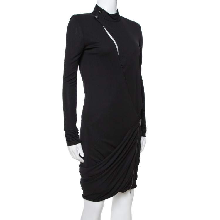 Pre Owned Gucci Black Jersey Cutout Detail Draped Dress M