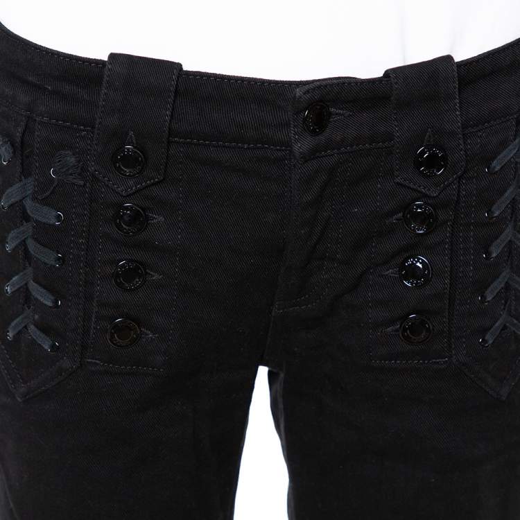 Pre Owned Gucci Black Denim Lace Up Detail Slim Fit Jeans M