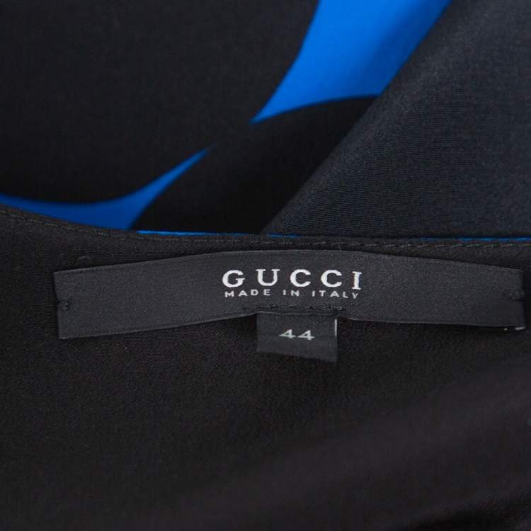 Pre Owned Gucci Black & Blue Dot Print Silk Draped Mini Dress M