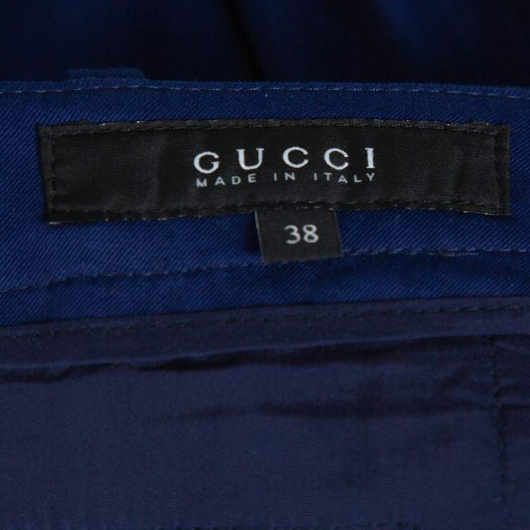 Pre Owned Gucci Royal Blue Stretch Cotton Cropped Trousers S