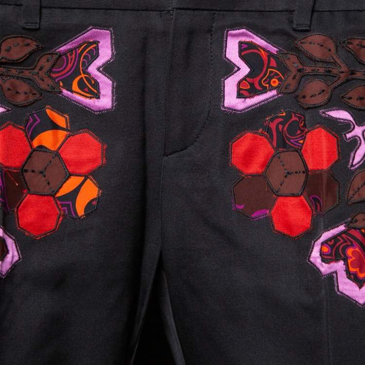 مملوكة مسبقًا Gucci Black Cotton & Silk Floral Appliqued Pants S