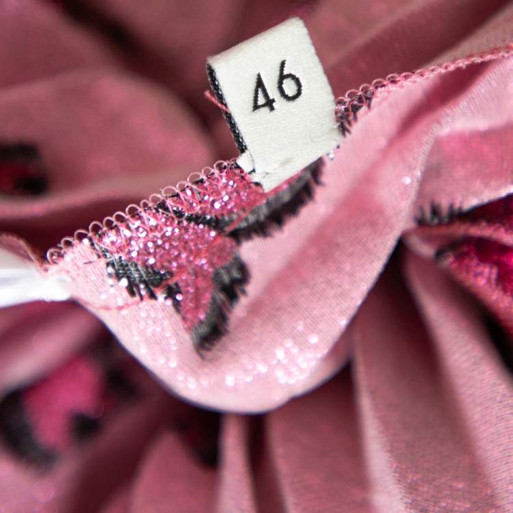 Pre Owned Gucci Pink Lurex Silk Bow Intarsia Pleated Midi Skirt L